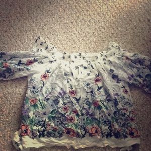 White floral off the shoulder crop top